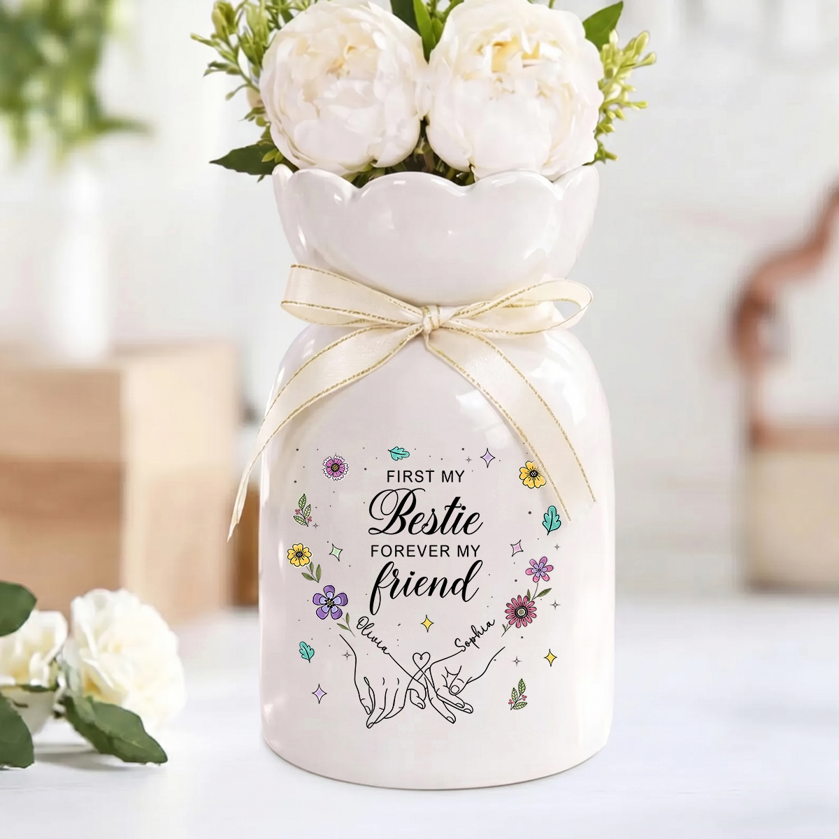Custom Vase - Personalized Custom Ribbon Tie Flower Vase