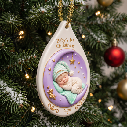 Baby’s First Christmas Moon Ornament - Real 3D Raised Ornament