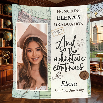 Adventure Continues - Personalized Graduation Backdrop