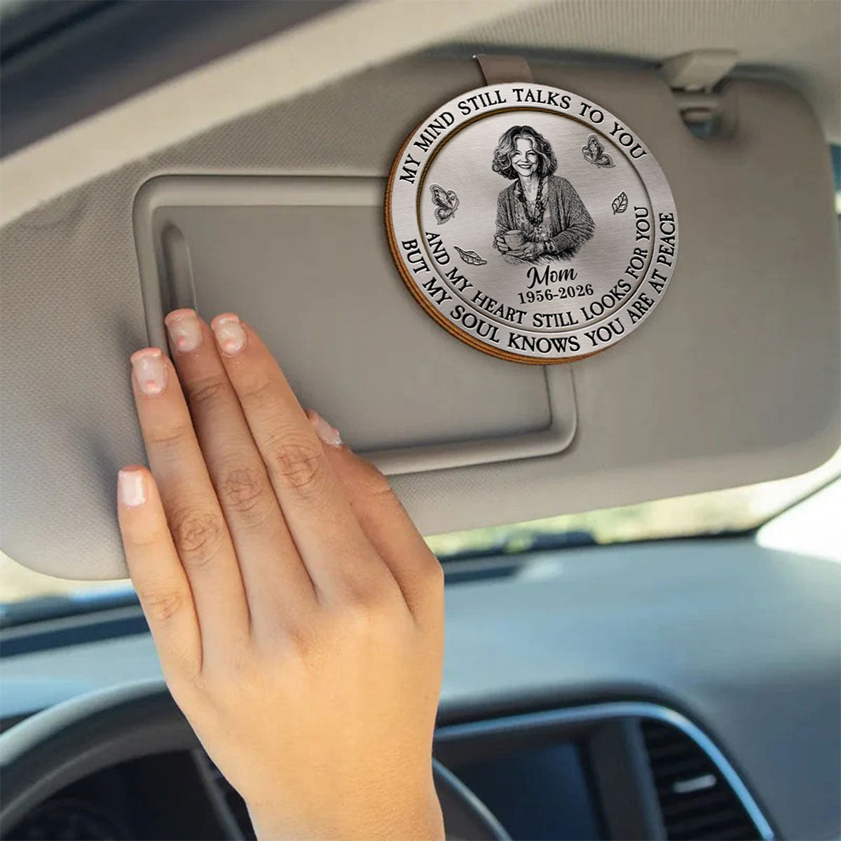 Custom Photo Pencil Sketch Memorial My Mind Still Talks To You - Personalized Custom Shaped Car Visor Clip