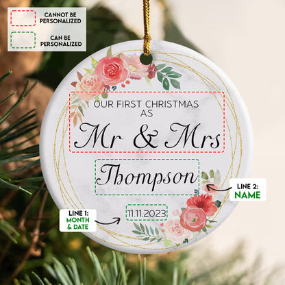 Our 1st Christmas As Mr. & Mrs. Golden Wreath Pink Roses - Personalized Ornament - Christmas Gift 4_aa6571b7-e84b-47e4-be71-d8d7bb9a875e.jpg