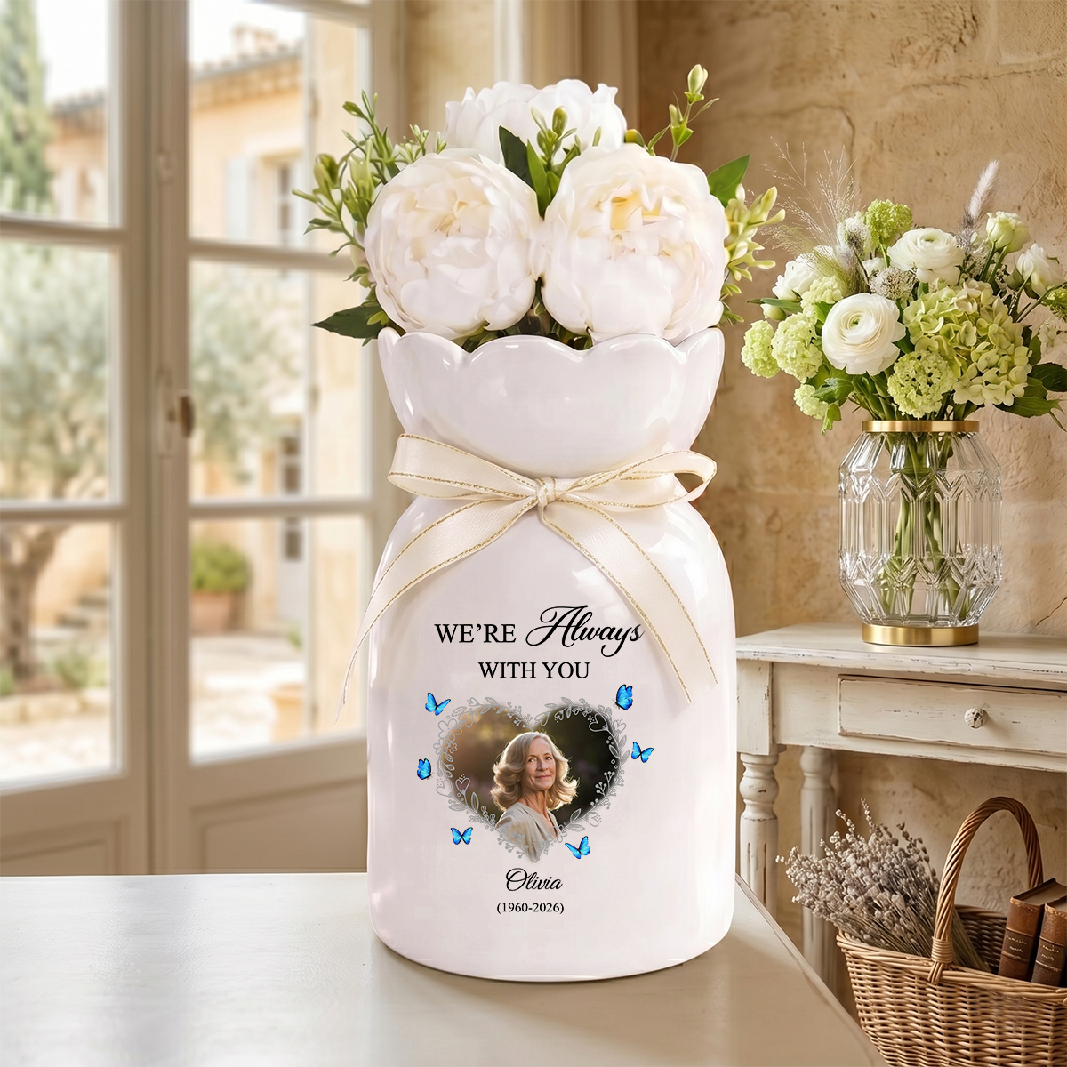 Memorial Photo - Personalized Ribbon Tie Flower Vase