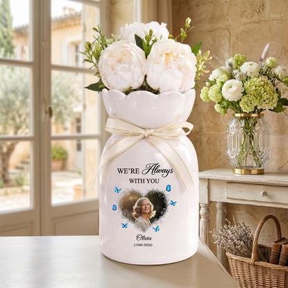 Memorial Photo - Personalized Ribbon Tie Flower Vase