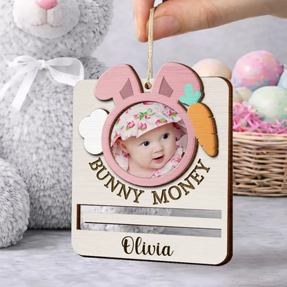 Custom Photo Bunny Money Holder - Personalized 2-Layered Wooden Ornament