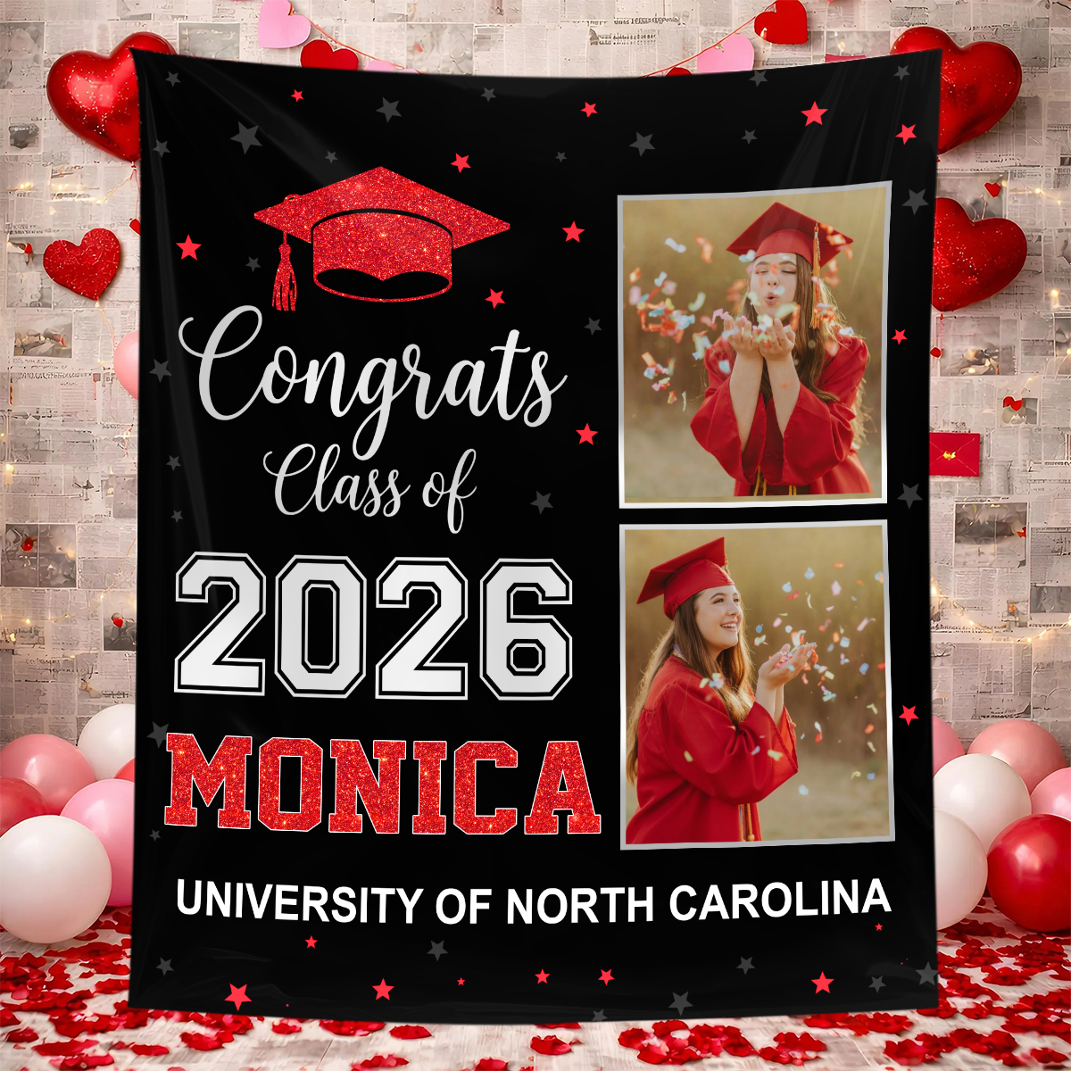 Photo And Glitter Name Personalized Graduation Backdrop