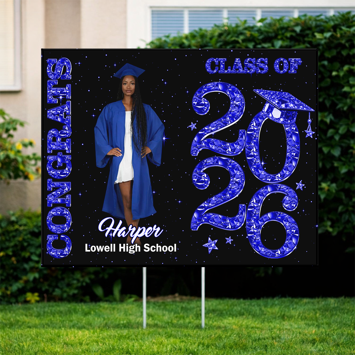 Class Of 2026 Glitter Graduation Photo Yard Sign - Personalized Lawn Sign