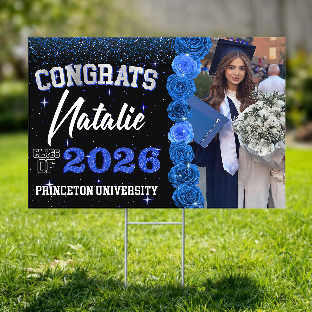 Class Of 2026 Rose Custom Photo Yard Sign - Personalized Lawn Sign