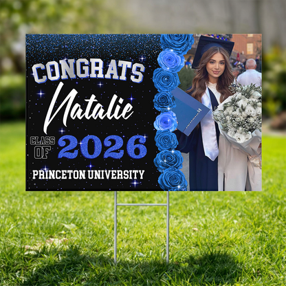 Class Of 2026 Rose Custom Photo Yard Sign - Personalized Lawn Sign