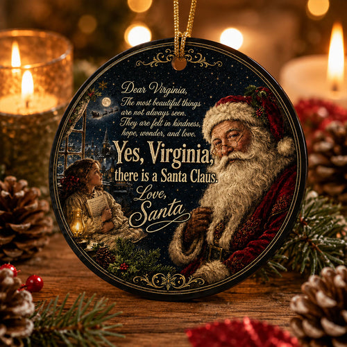 Dear Virginia Santa Letter Quote Aluminum Ornament, Sentimental Holiday Tradition Souvenir