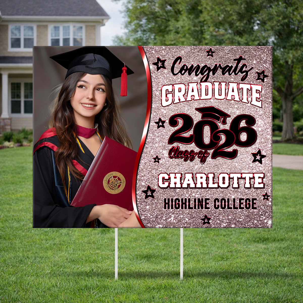 Class Of 2026 Glitter Yard Sign - Personalized Lawn Sign