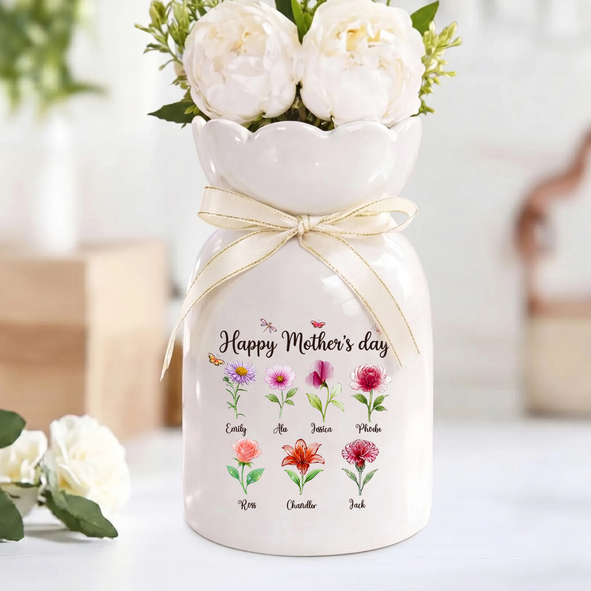 Grandkids - Personalized Custom Ribbon Tie Flower Vase