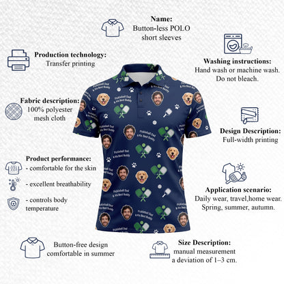 Custom Photo Pickleball Dad & Dog Polo Shirt Navy