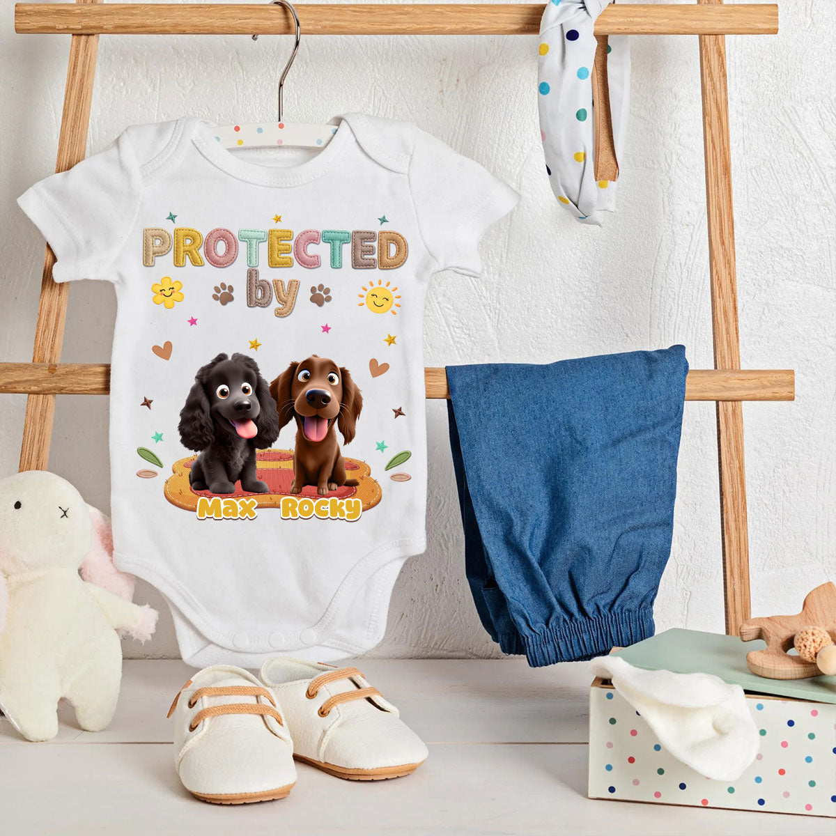 Protected By Dog - Personalized Custom Baby Onesie