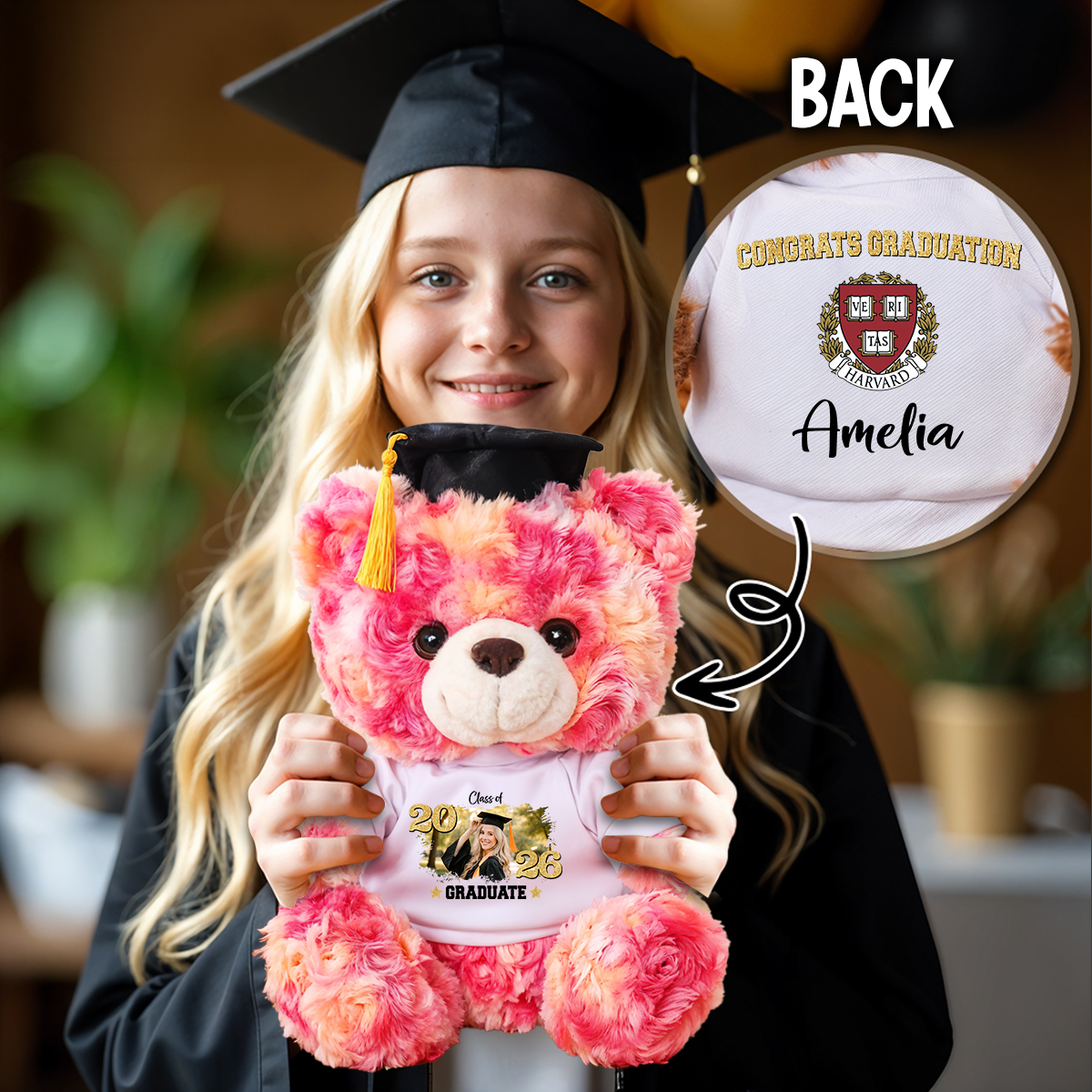 Personalized Graduation Teddy Bear Class Of 2026 Glitter