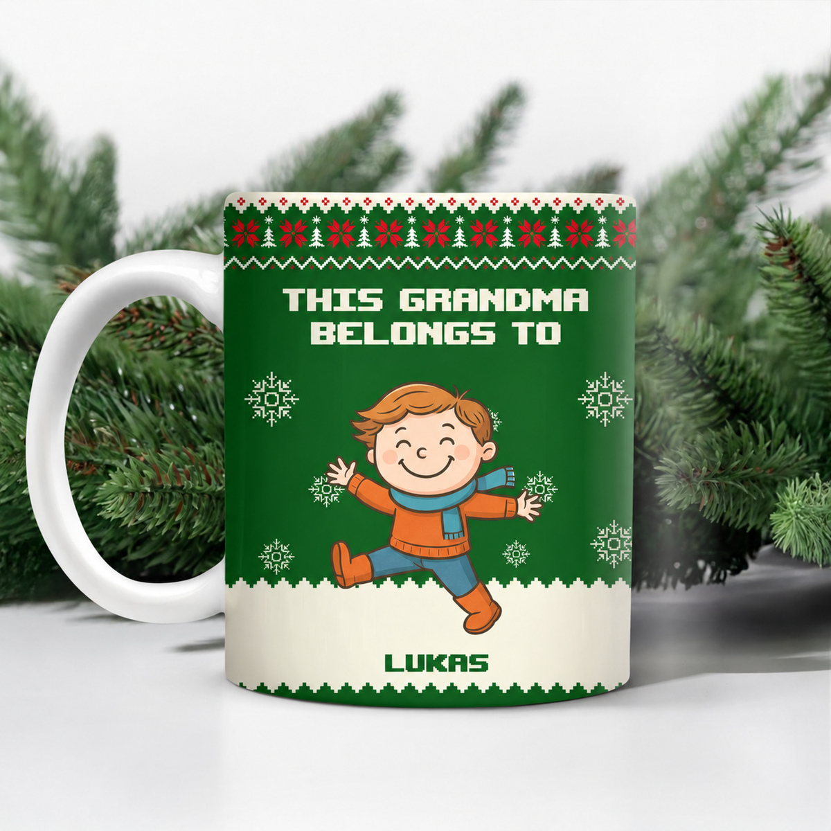 This Grandpa Grandma Belongs To Christmas Kid Stick Figures - Personalized Mug