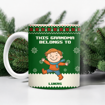 This Grandpa Grandma Belongs To Christmas Kid Stick Figures - Personalized Mug