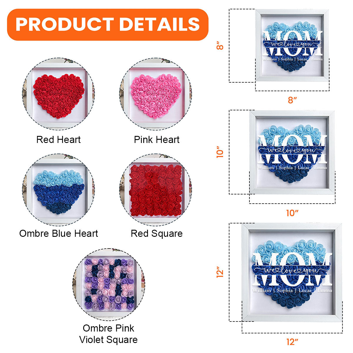 We Love You Mom - Personalized Flower Shadow Box