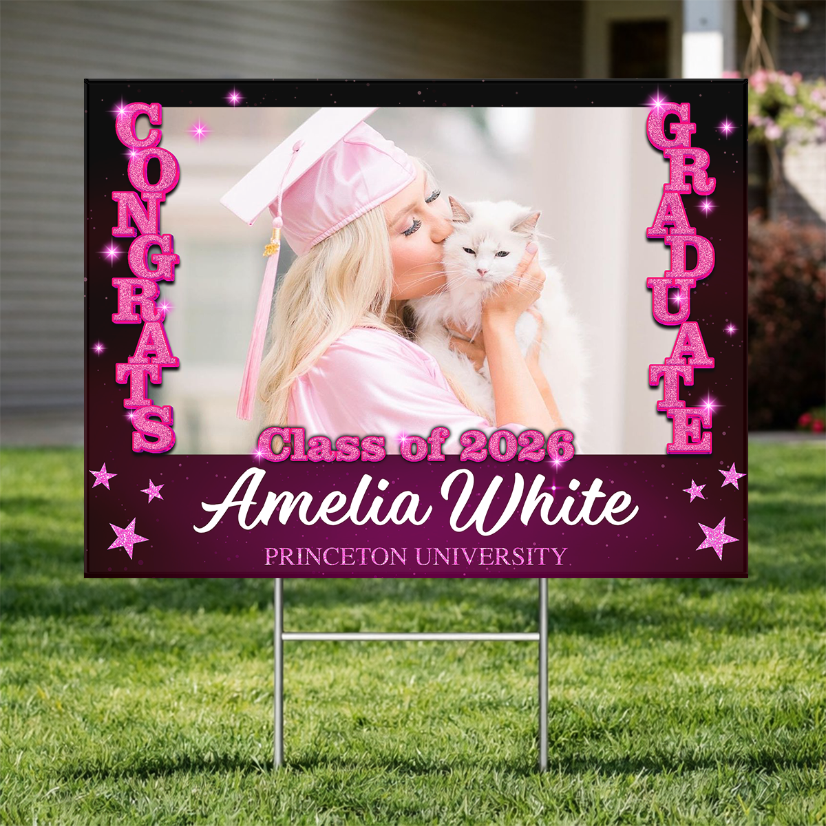 Custom Photo Yard Sign - Glitter Class Of 2026 - Graduation Lawn Sign Party