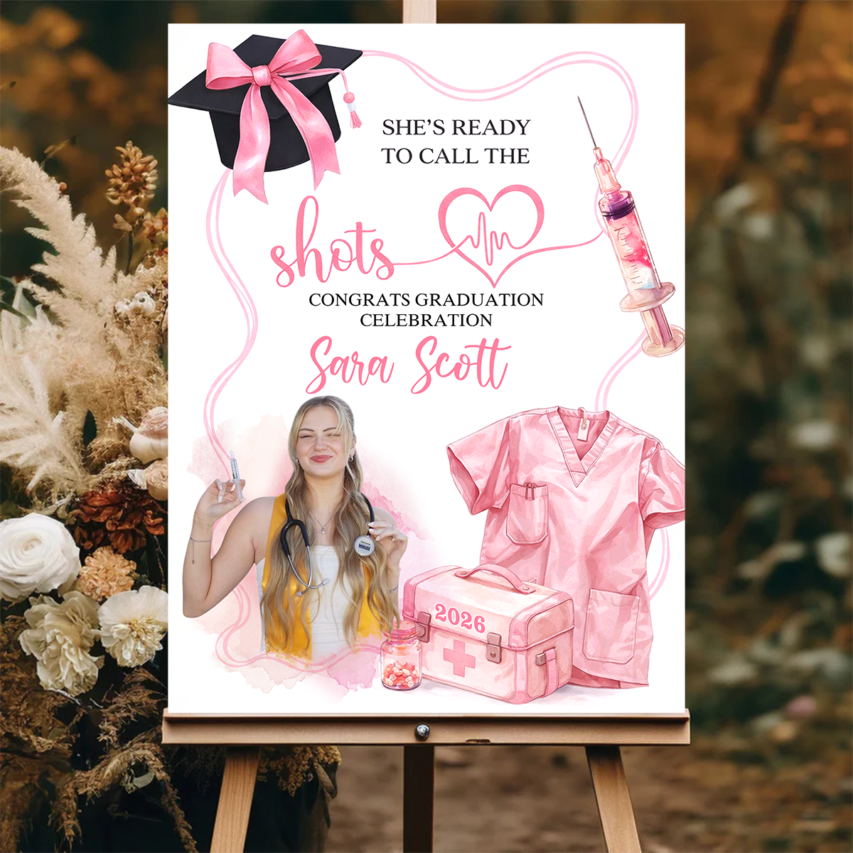 She Is Ready To Call The Shots - Graduation Welcome Sign Custom Photo Party Sign