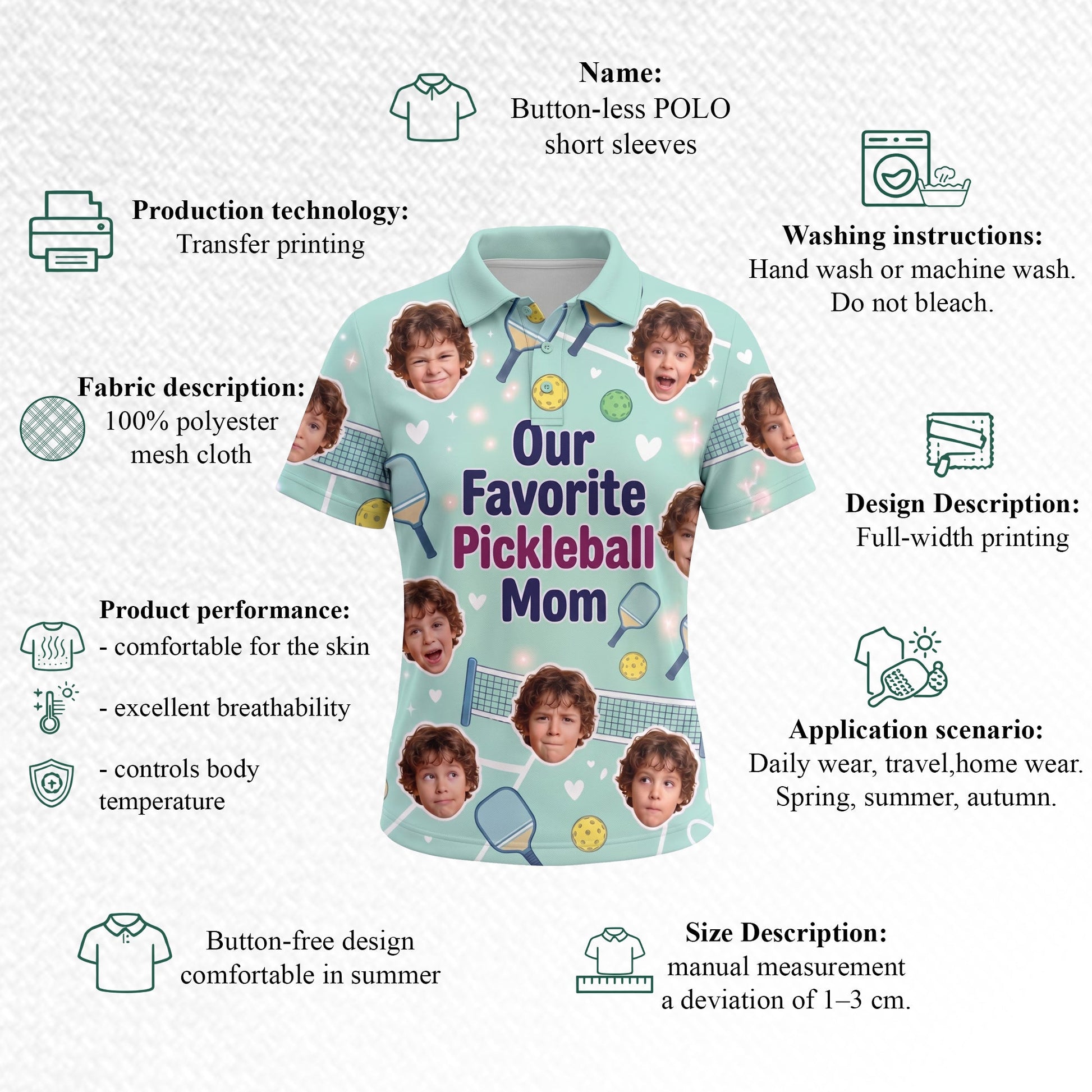 Our Favorite Pickleball Mom Custom Photo Polo Mint