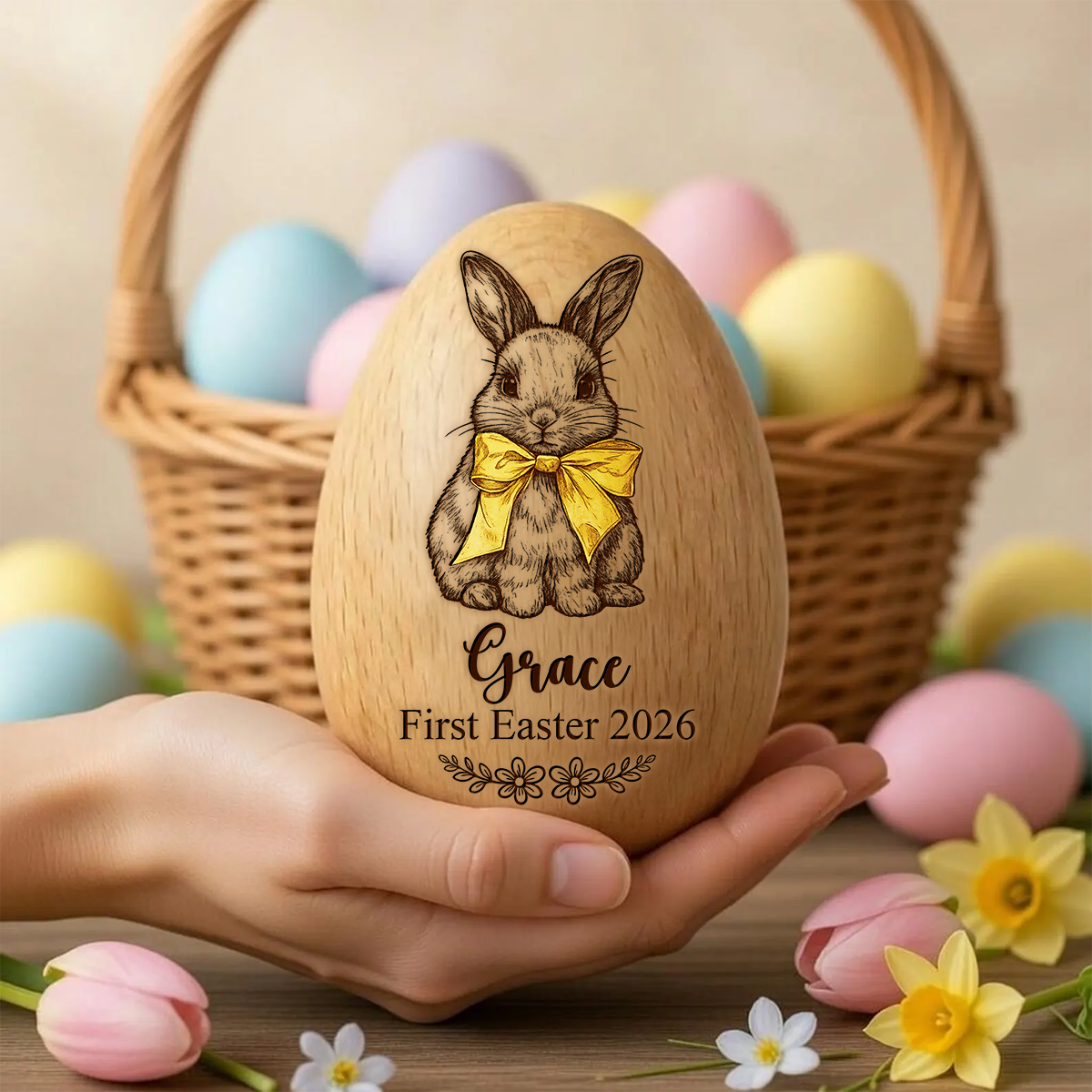 Custom Engraved Easter Egg with Name & Date - Wooden Easter Eggs