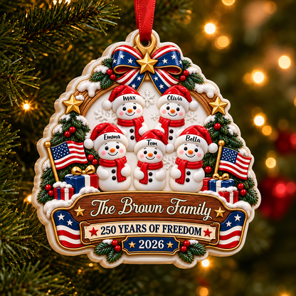 250th Anniversary Christmas Our Snowman Family - Real 3D Raised Ornament