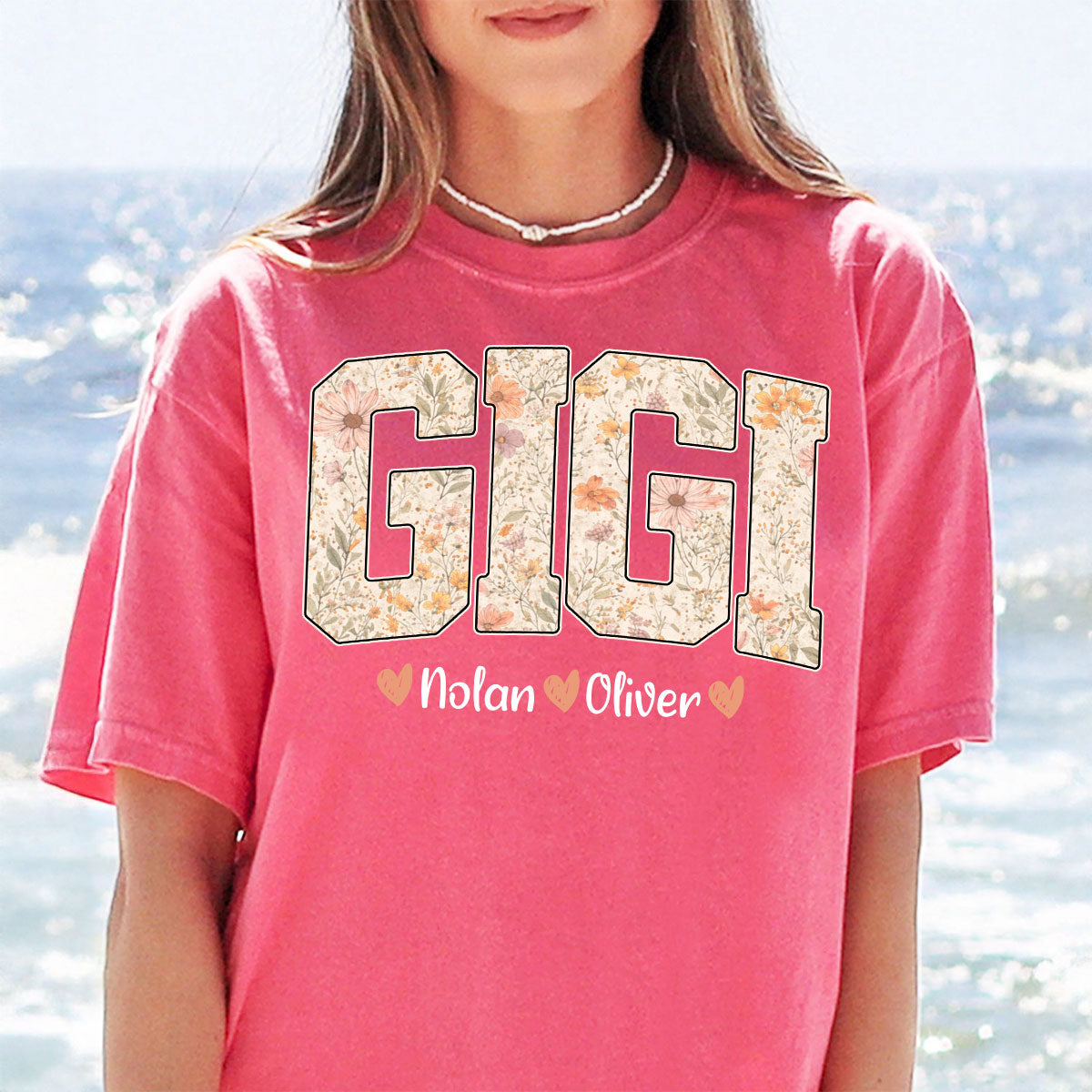 Wildflower Floral Lettering For Mom Grandma - Personalized T-ShirtWildflower Floral Lettering For Mom Grandma - Personalized T-Shirt