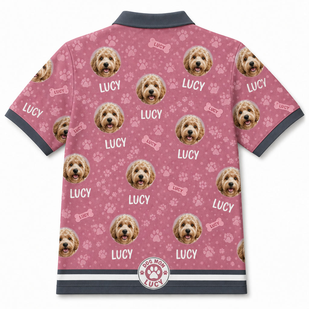 Custom Dog Photo Polo — Pink Colorway - Back view