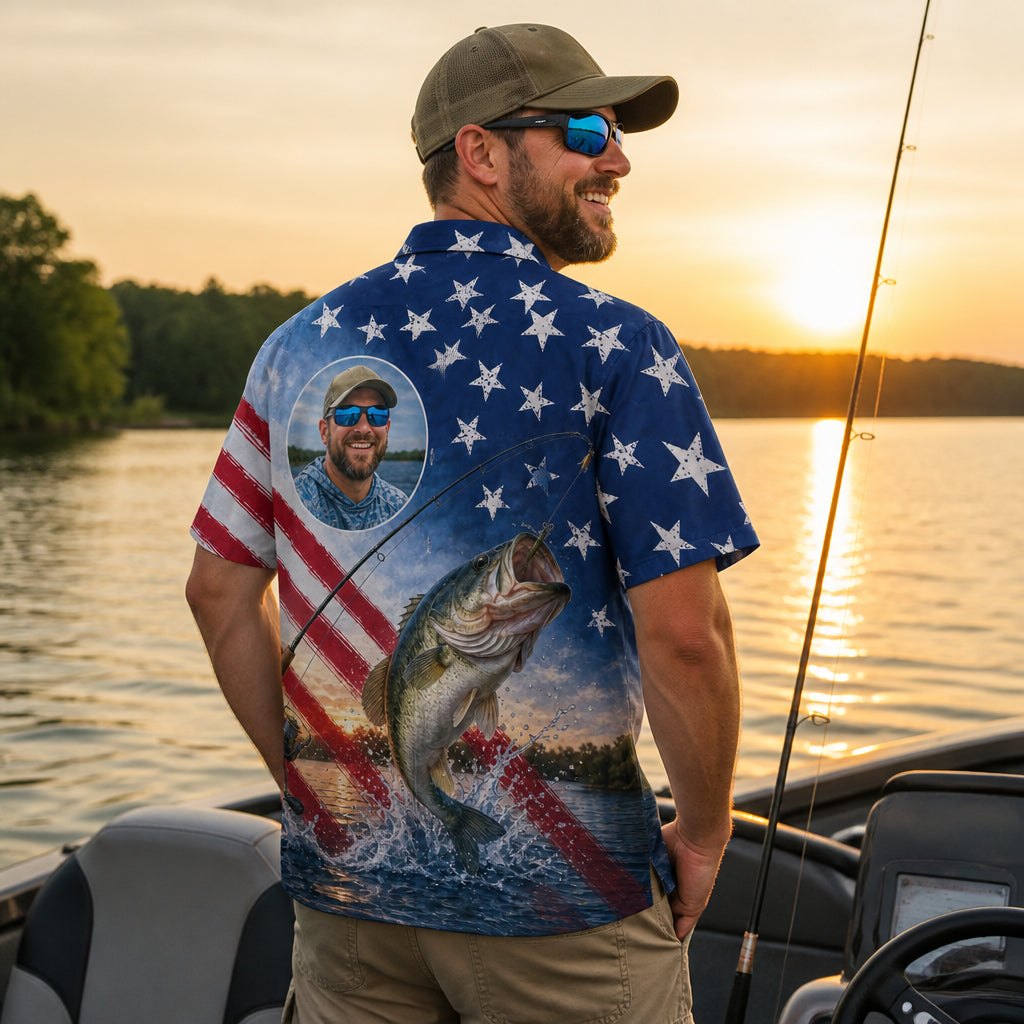 Custom Photo Patriotic Fishing Hawaiian Shirt - Lifestyle 2