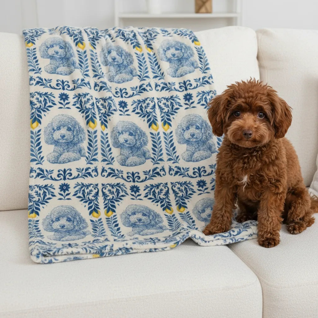 Vintage Cobalt Canine Pet Blanket Upload Photo Blanket