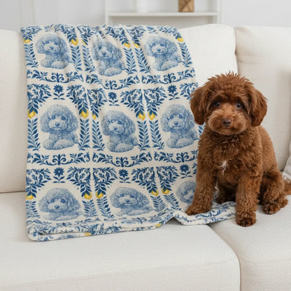 Vintage Cobalt Canine Pet Blanket Upload Photo Blanket