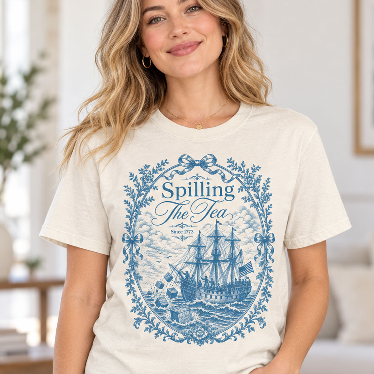 Blue Toile Spilling The Tea Since 1773 Shirt, Vintage Patriotic Tee, America 250th Anniversary Shirt, Boston Tea Party Tee 4c239dca-514b-455f-8fd1-2ef45fea0e28-g.png