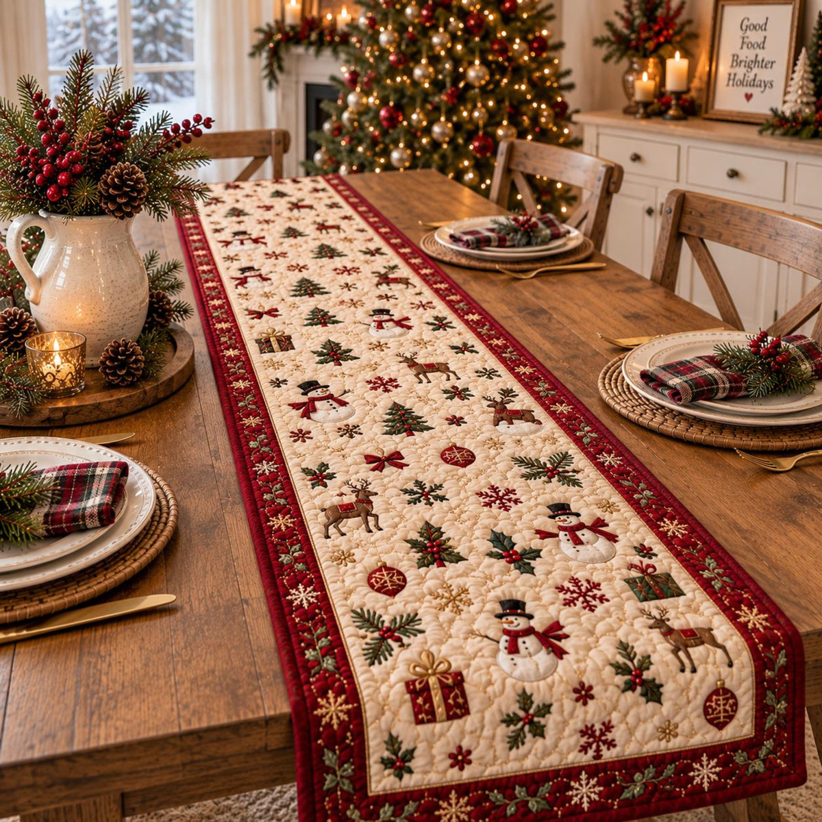 Christmas Quilt-Style Table Runner, Festive Snowman Reindeer Farmhouse Decor 4c4bf827-9b67-4032-92f7-054496bd0b96-5.jpg