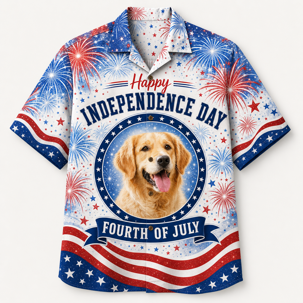 Independence Day Fireworks Pet Photo Hawaiian Shirt - Hero
