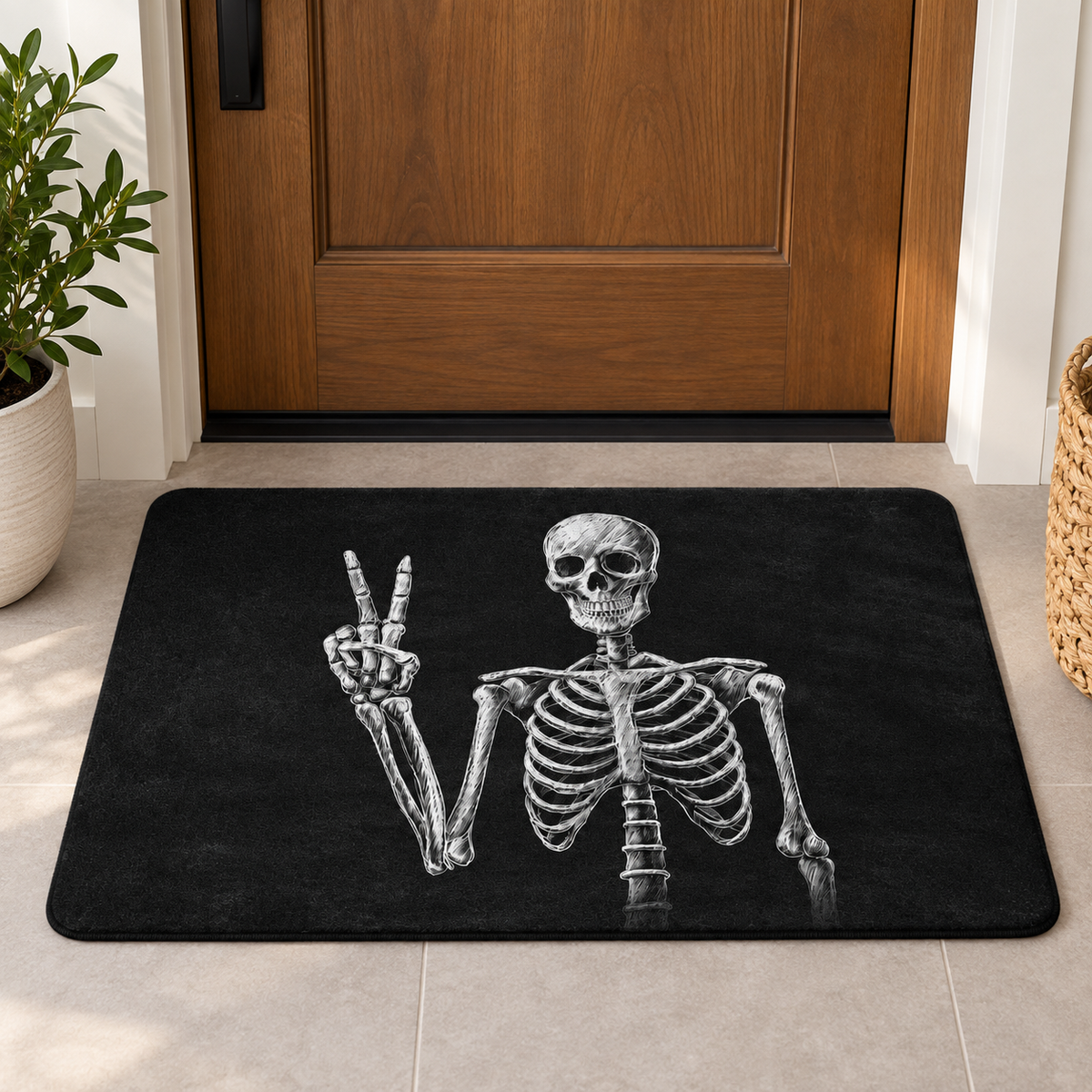 Peace Sign Skeleton Halloween Bath Mat, Spooky Gothic Black Floor Rug, Unique Gift For Family 4c85779f-8ead-4268-8d6f-d47e2acf048e-22.png