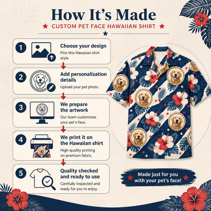 Custom Pet Face Patriotic Hibiscus Hawaiian Shirt - How to customize
