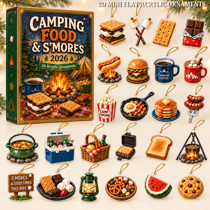 Camping Food & Smores Advent Calendar 2026 - 24-Day Festive Countdown, Acrylic Charms Blind Box - Gift For Campers, Family & Friends 4d75712b-f410-4cb7-8643-61848a5cf50e-food-text.png