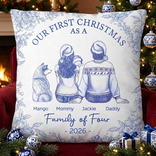 First Christmas As A Family Of Four New Parents Toile - Personalized Pillow