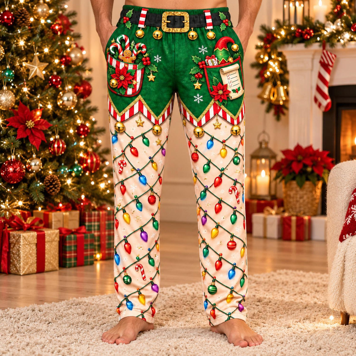 Funny Christmas Pajama Pants: Santa Suit Illusion Print, Holiday String Lights 4f7de7ba-48eb-49e2-bb39-9425cabbb26d-3.jpg