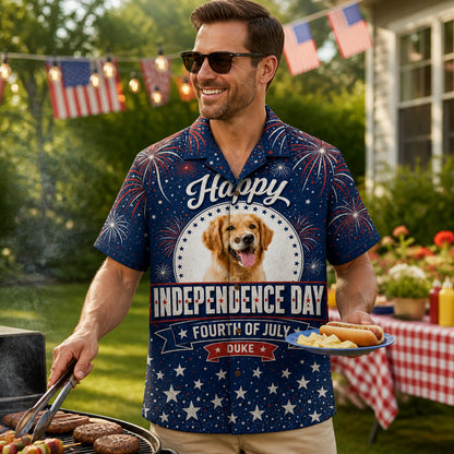 Custom Pet Photo Independence Day Hawaiian Shirt - Lifestyle 2