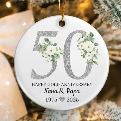 50th Golden Anniversary Gift - Personalized Circle Ceramic Ornament