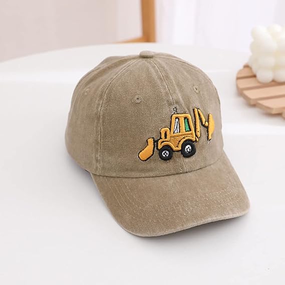 Cute Embroidery Excavator Kids Baseball Cap Adjustable Cotton Washed Vintage Cowboy Hat for Boys Girls