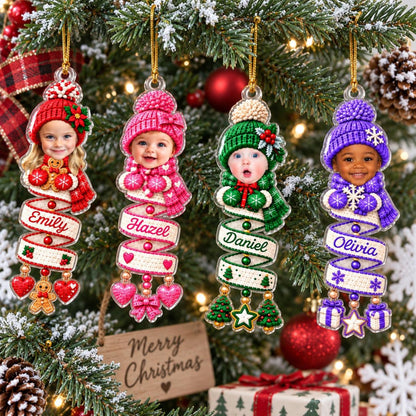 Personalized Baby Face Photo Spiral Ornament, Custom Name Snowman Acrylic Ornament, 2D Flat Faux Spiral Christmas Tree Decor, Christmas Gift 516bbf55-c4ca-4243-bd7a-2f39065fe339-1.jpg