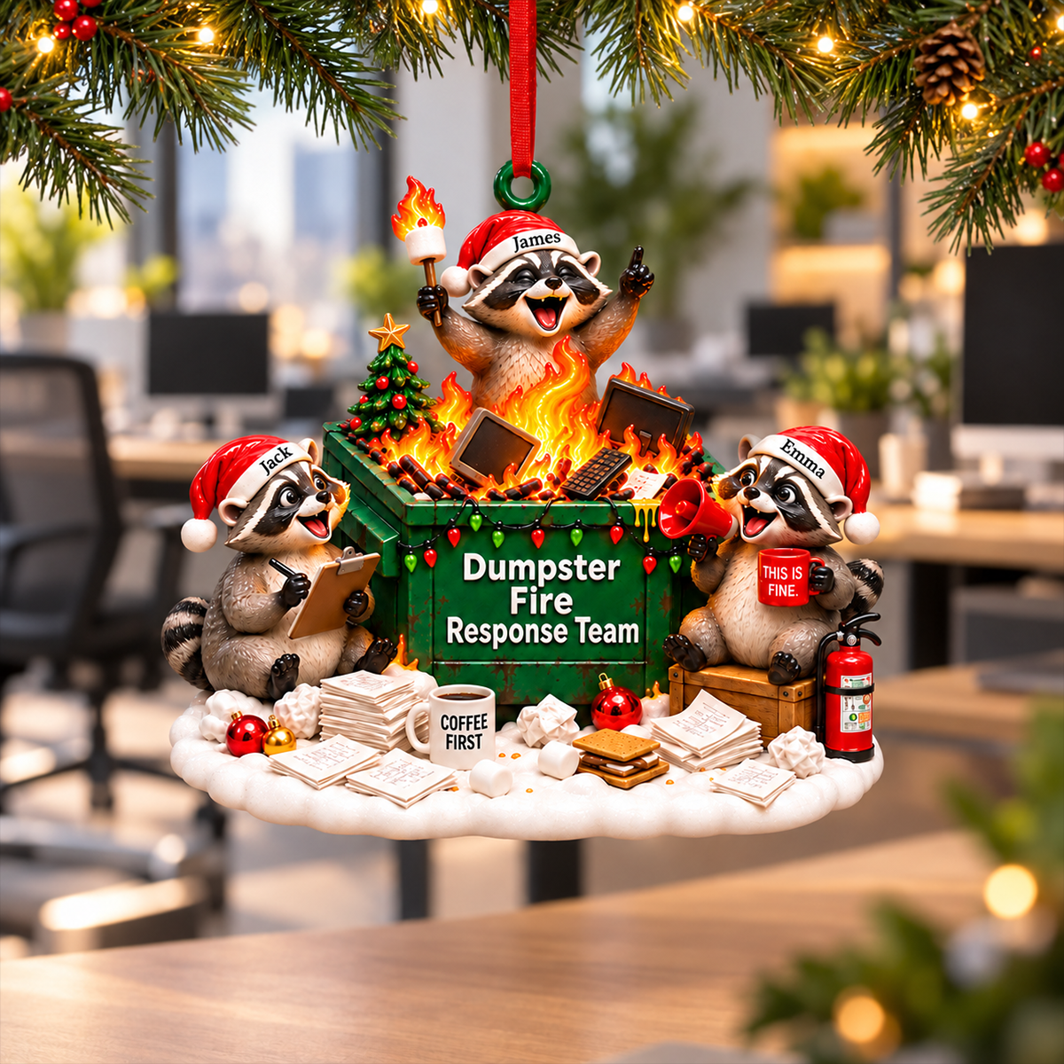 Dumpster Fire Response Team Funny Raccoons - Real 3D Raised Ornament Christmas Gift For Colleagues, Coworkers, Boss 51cb88be-99c5-4d59-b1ef-0a8812462b15-2.png
