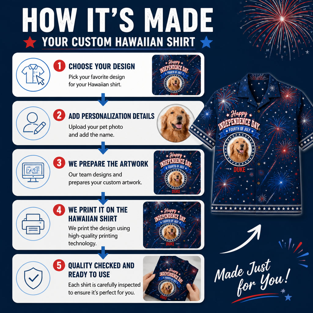 4th of July Fireworks Pet Photo Hawaiian Shirt - How to customize