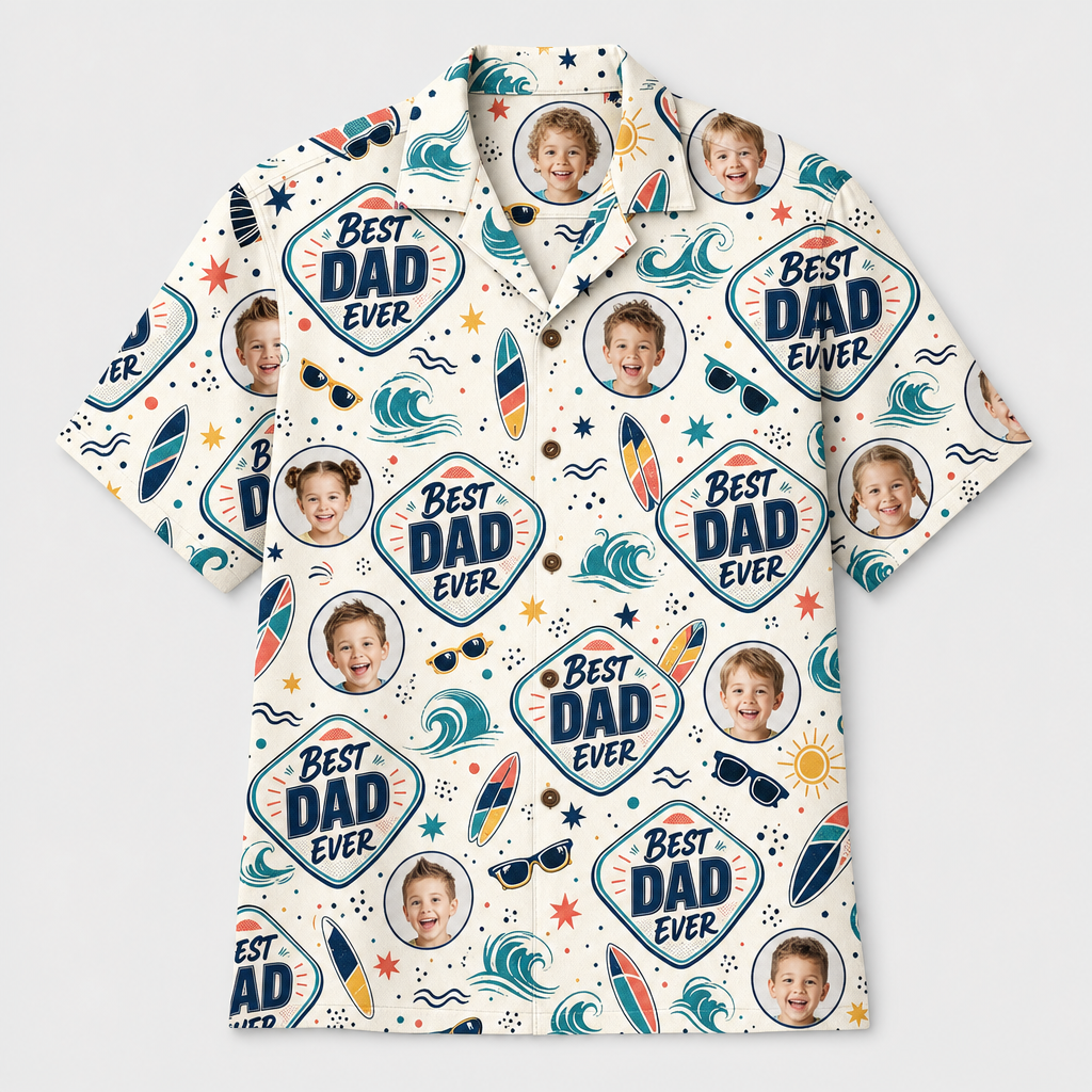 Best Dad Ever Surf Badge Photo Hawaiian Shirt - Hero