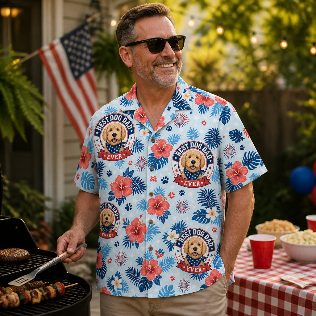 Patriotic Best Dog Dad Aloha Shirt - Lifestyle 2