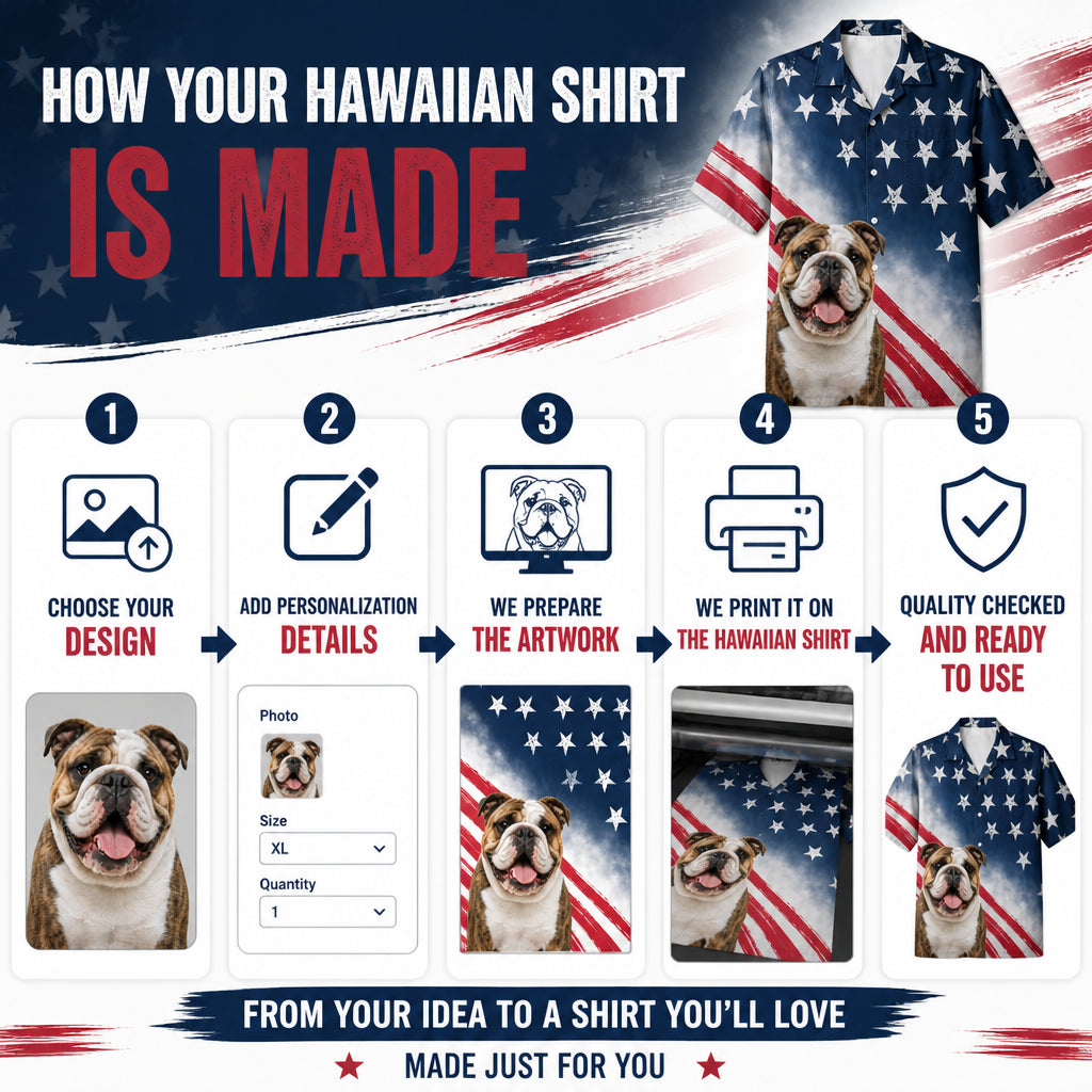 Custom Photo Patriotic Bulldog Hawaiian Shirt - How to customize
