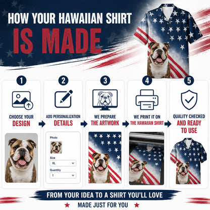 Custom Photo Patriotic Bulldog Hawaiian Shirt - How to customize