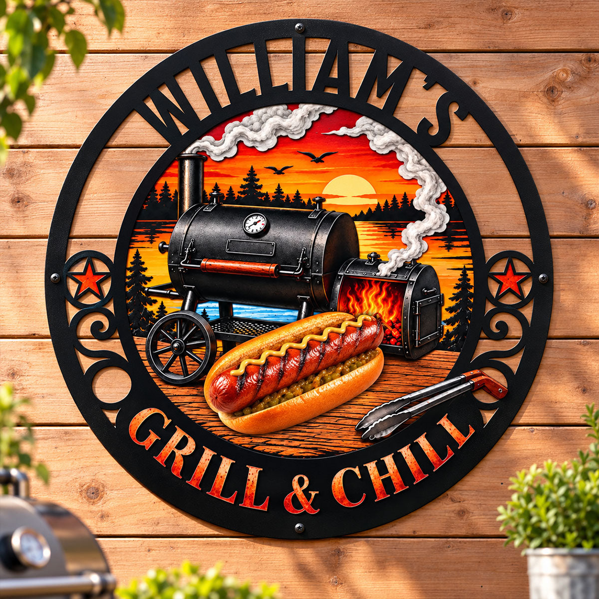 Grill And Chill Shaped Metal Sign - Personalized Birthday Gifts For Husband, Son, Grandson, Brother, Grandpa, Dad, Yourself - Garage Mode On 5514ce7b-b61d-489c-b16f-634df82253a9-4.jpg